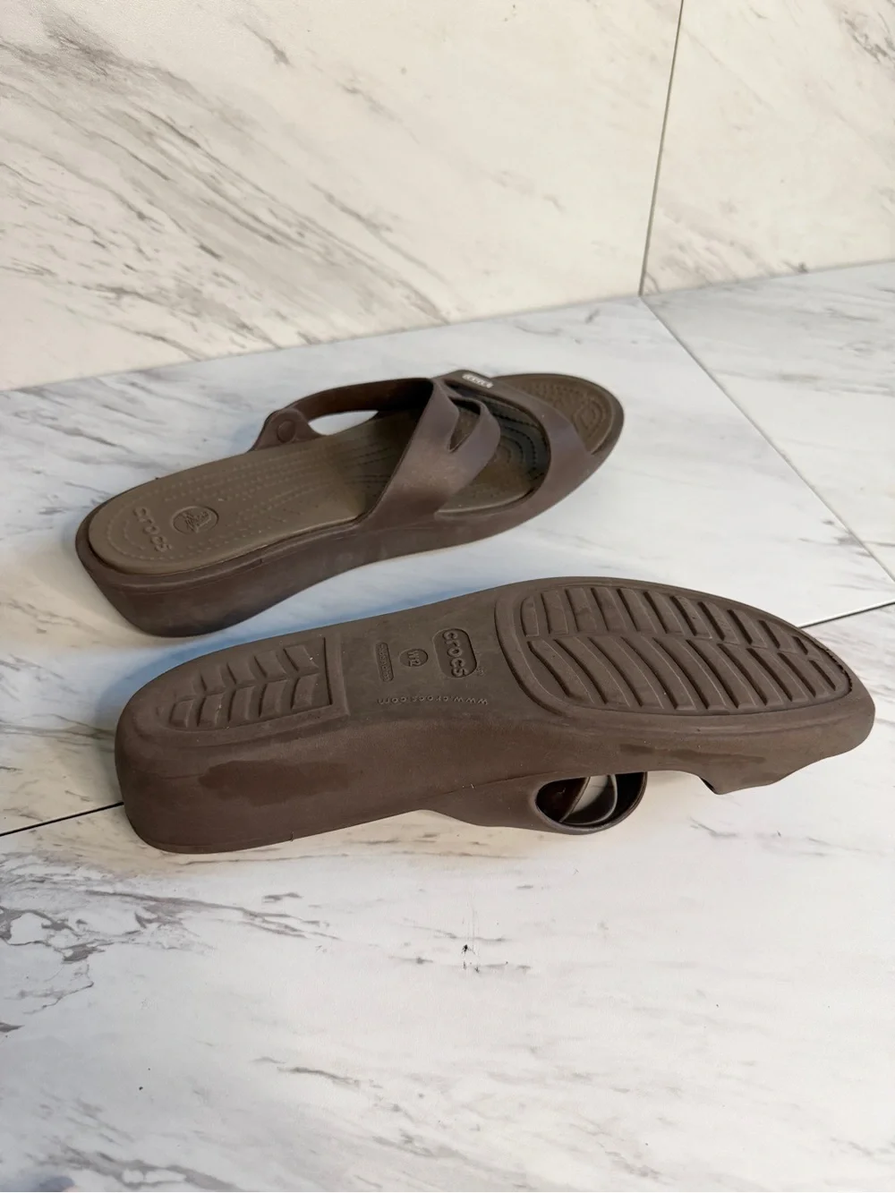 3/$50 Crocs Patricia Wedge Sandals Espresso Brown Strappy Slide Comfort Size 12W
